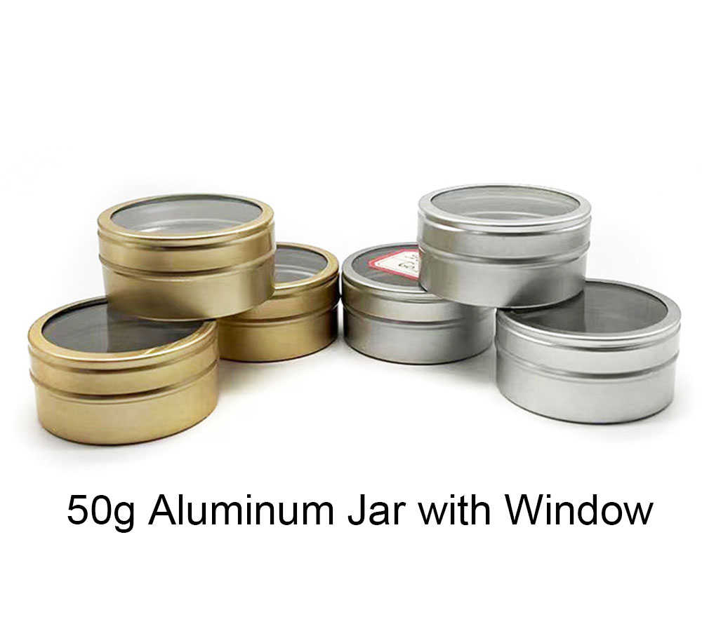 This 50ml glossy gift container with a PVC window is normally made of a 0.3mm-thickness aluminum sheet, with a size of Dia52* H25 mm and a plastic liner, it can be thicker according to the customers' requirements. Its opening is smooth and strong enough. It can be decorated as silk screen printing, offset printing, labeling, lasering, hot stamping, or plated coating. There are 500+ existing metal bottles here, contact us for free samples and more information.