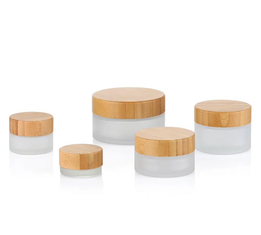 cosmetic glass jars with bamboo cap and lids