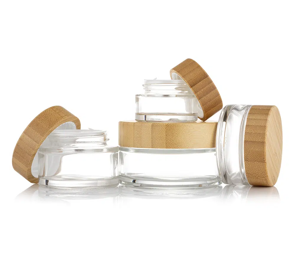 cosmetic glass jars with bamboo cap and lids