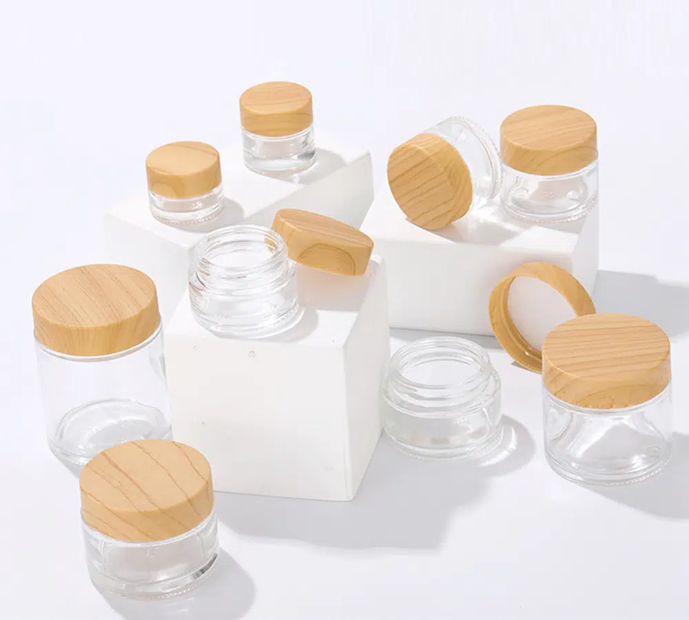 cosmetic glass jars with bamboo cap and lids