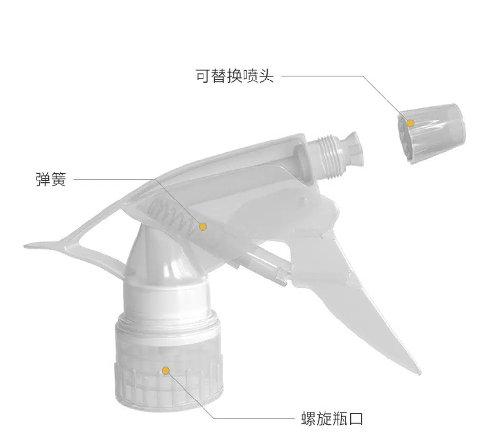 This Mini trigger sprayer is made of brand new plastic material and top quality stainless steel spring, it offers the best of both worlds by functioning as a fine mist sprayer with a distinctive handle design instead of a traditional nozzle. It is compatible with various bottles and designed for medium-to-high-viscosity gels and creams, making it an ideal choice for personal care products like hair styling mist and household cleaning solutions.